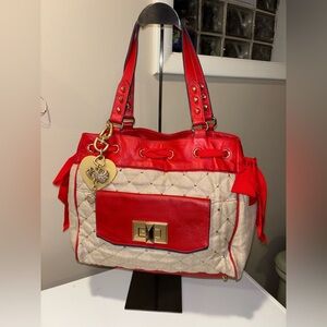 Juicy Couture Red and Gray Quilted Studded HandBag, Preowned ❤️🩶